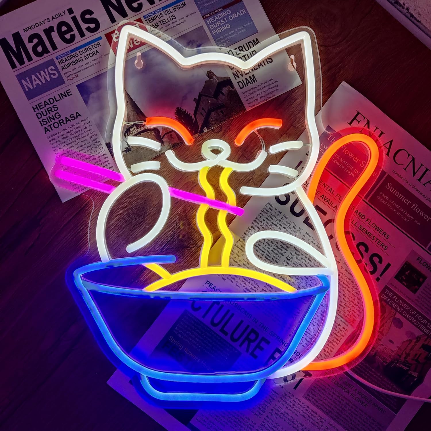 Outdoor Lighting For Store - Lucky Cat Noodle LED Neon Light