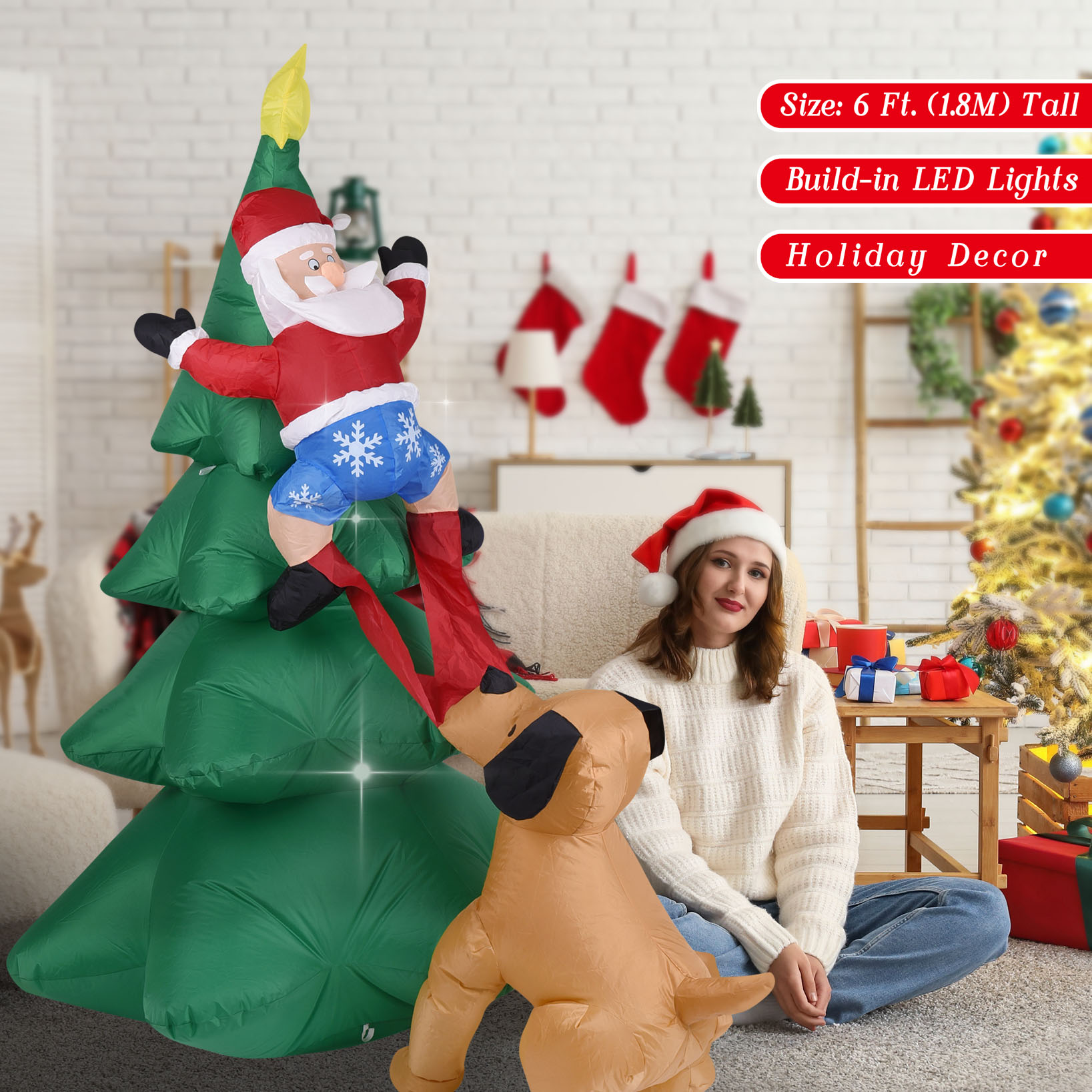 Cão inflável de natal com árvo - Outdoor Lighting Xmas avaliação e preço