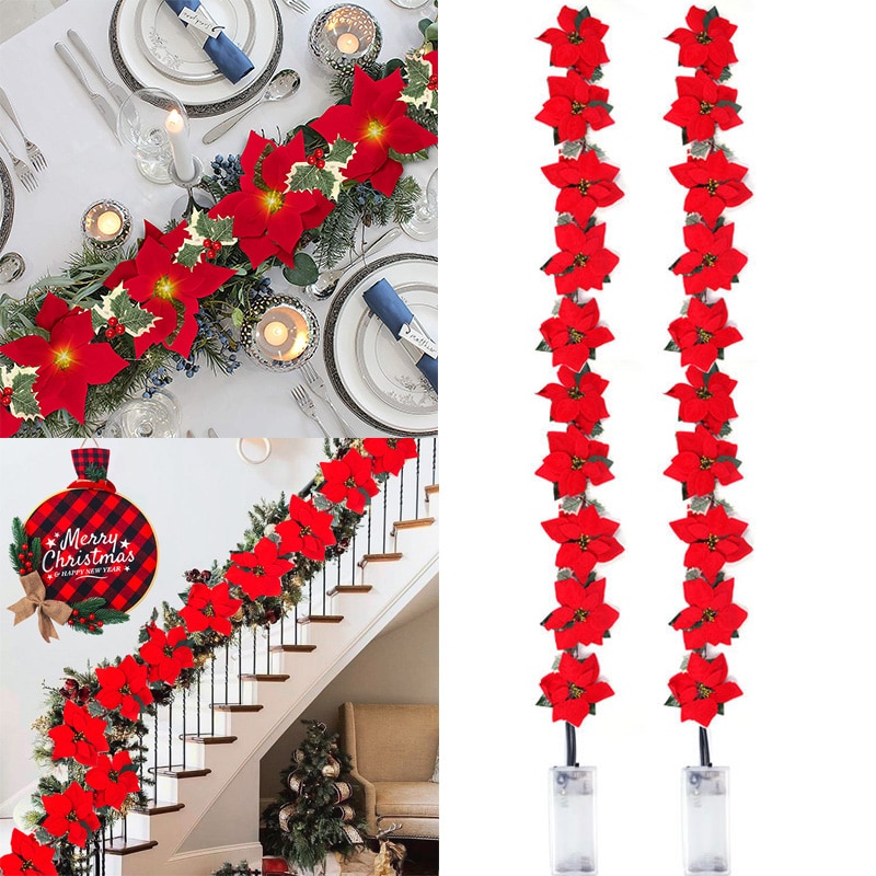 2/3m Natal Poinsétia Flor Garl - Outdoor Lighting Xmas avaliação e preço